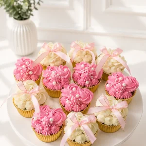 Pastel Pink Ribbon Cupcakes | 6-Piece Set | 01